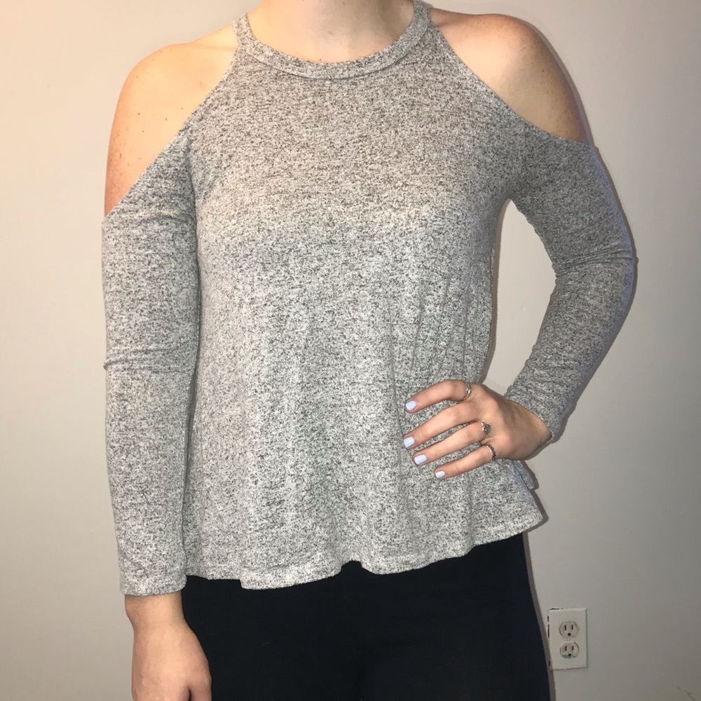 Grey cold shoulder sweater